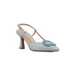 Décolleté slingback azzurre effetto rafia da Donna con fibbia e tacco 7,5 cm Swish Jeans