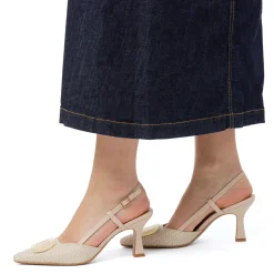 Décolleté slingback beige effetto rafia da Donna con fibbia e tacco 7,5 cm Swish Jeans