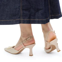 Décolleté slingback beige effetto rafia da Donna con fibbia e tacco 7,5 cm Swish Jeans