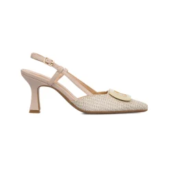 Décolleté slingback beige effetto rafia da Donna con fibbia e tacco 7,5 cm Swish Jeans