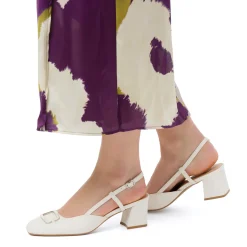 Décolleté slingback bianche da Donna con fibbia e tacco blocco 5,5 cm Swish Jeans
