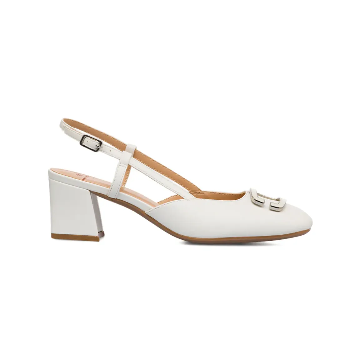 Décolleté slingback bianche da Donna con fibbia e tacco blocco 5,5 cm Swish Jeans