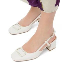 Décolleté slingback bianche da Donna con fibbia e tacco blocco 5,5 cm Swish Jeans