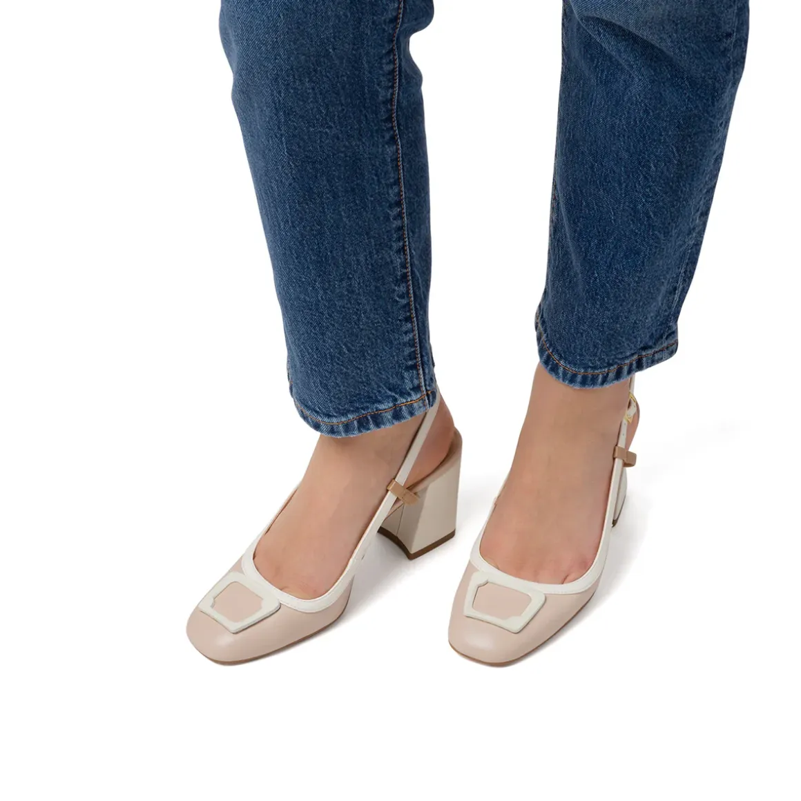 Décolleté slingback bianche da Donna con fibbia e tacco 7,5 cm Swish Jeans