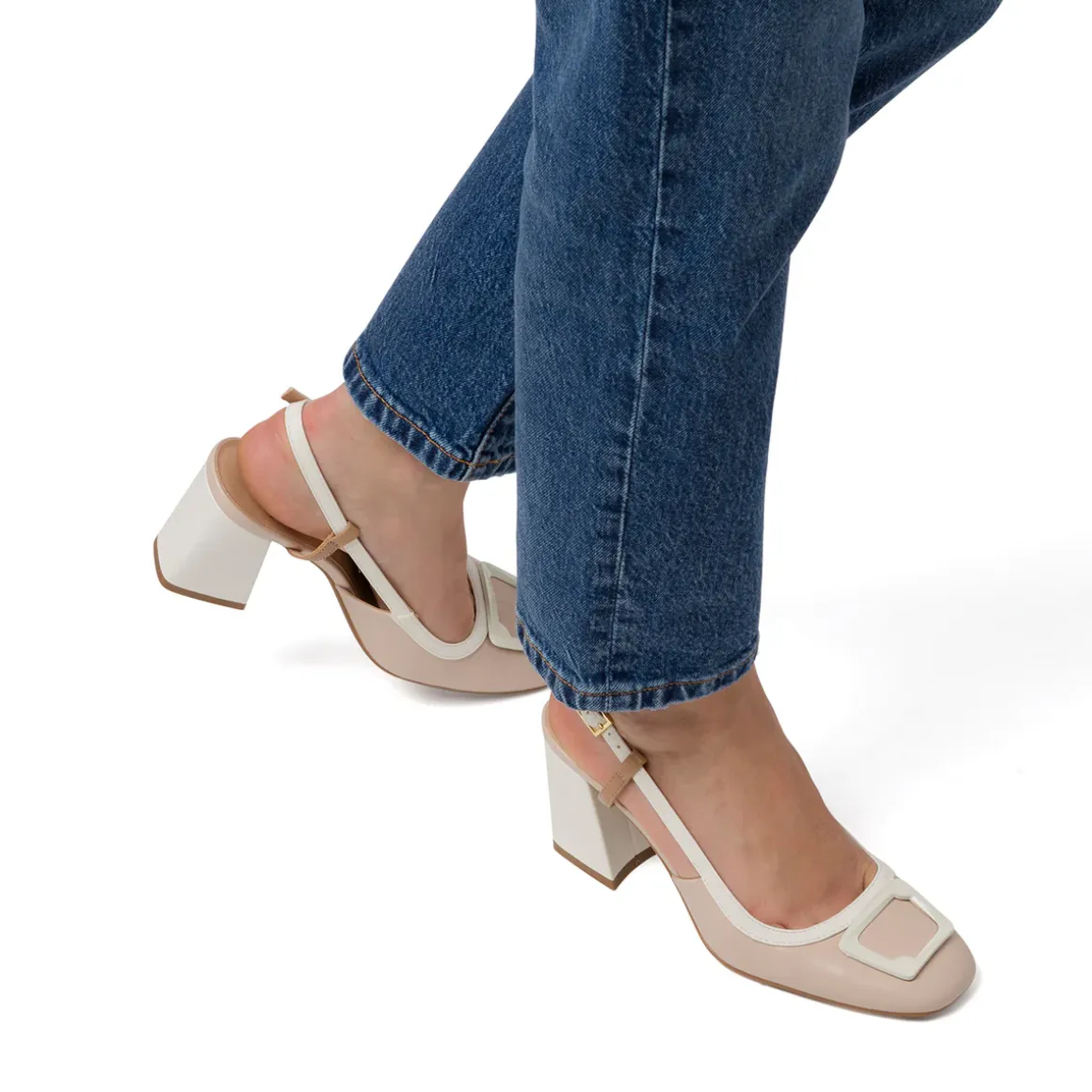 Décolleté slingback bianche da Donna con fibbia e tacco 7,5 cm Swish Jeans