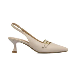 Décolleté slingback da donna beige Lora Ferres con fibbie e tacco 5,5