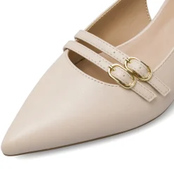 Décolleté slingback da donna beige Lora Ferres con fibbie e tacco 5,5