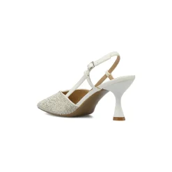 Décolleté slingback da donna bianche con strass e tacco 7,5 Lora Ferres