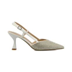 Décolleté slingback da donna bianche con strass e tacco 7,5 Lora Ferres