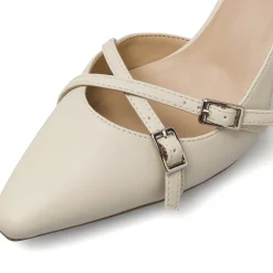 Décolleté Slingback da donna bianche con tacco rocchetto 7,5 cm Swish Jeans