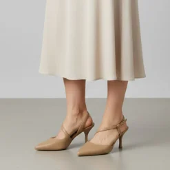 Décolleté slingback da donna Swish Jeans Beige con tacco 7,5 cm