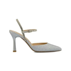 Décolleté slingback Donna Lora Ferres argento glitter con tacco 9,5 cm