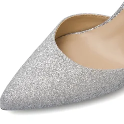 Décolleté slingback Donna Lora Ferres argento glitter con tacco 9,5 cm