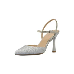 Décolleté slingback Donna Lora Ferres argento glitter con tacco 9,5 cm
