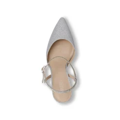 Décolleté slingback Donna Lora Ferres argento glitter con tacco 9,5 cm