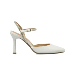 Décolleté slingback Donna Lora Ferres bianche con strass e tacco 9,5