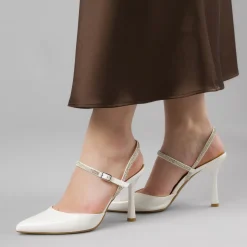 Décolleté slingback Donna Lora Ferres bianche con strass e tacco 9,5