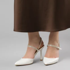 Décolleté slingback Donna Lora Ferres bianche con strass e tacco 9,5