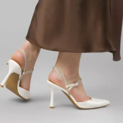 Décolleté slingback Donna Lora Ferres bianche con strass e tacco 9,5