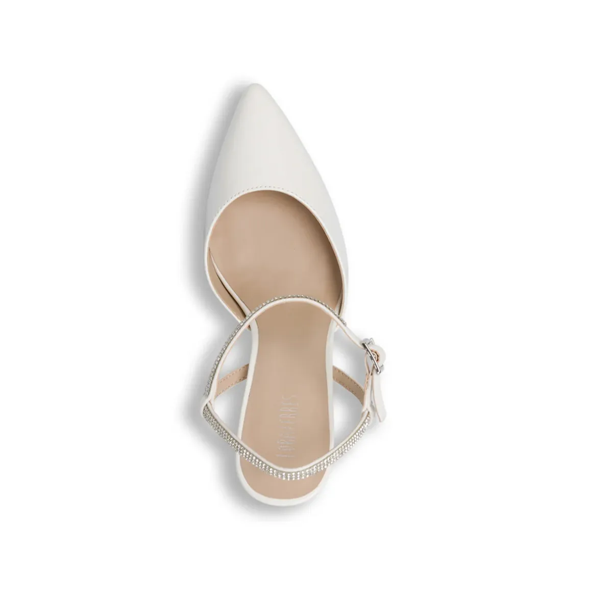 Décolleté slingback Donna Lora Ferres bianche con strass e tacco 9,5