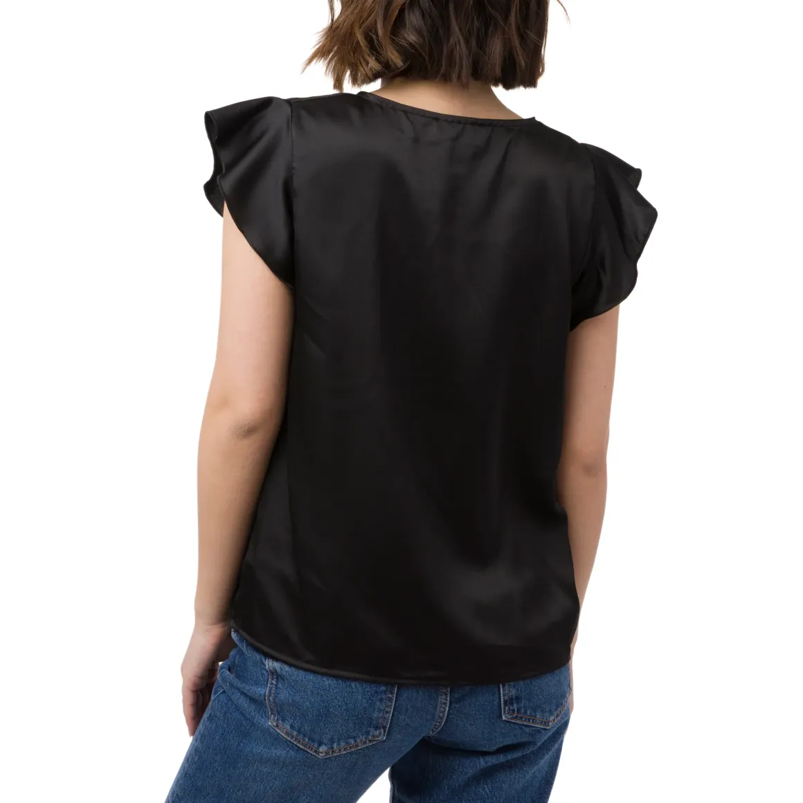 Elegante T-shirt effetto raso Nera da Donna Swish Jeans