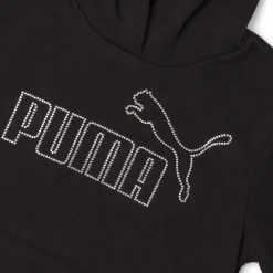 Felpa Bambina con cappuccio nera e logo frontale in strass Puma