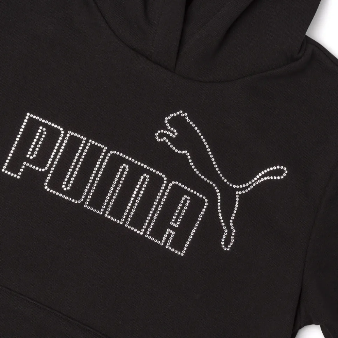 Felpa Bambina con cappuccio nera e logo frontale in strass Puma