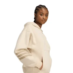 Felpa beige da Donna con cappuccio e iconiche 3 strisce adidas