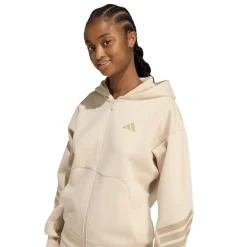 Felpa beige da Donna con cappuccio e iconiche 3 strisce adidas