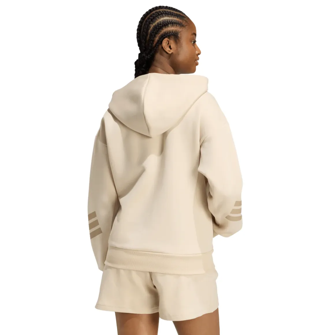Felpa beige da Donna con cappuccio e iconiche 3 strisce adidas