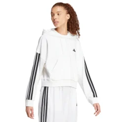 Felpa bianca da Donna con cappuccio e mezza zip adidas Essentials