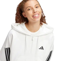 Felpa bianca da Donna con cappuccio e mezza zip adidas Essentials