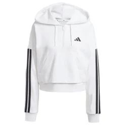 Felpa bianca da Donna con cappuccio e mezza zip adidas Essentials