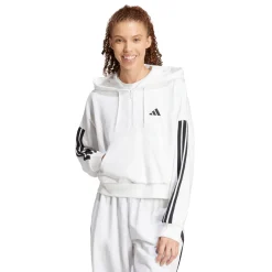 Felpa bianca da Donna con cappuccio e mezza zip adidas Essentials