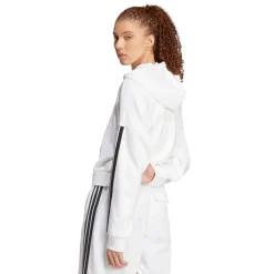 Felpa bianca da Donna con cappuccio e mezza zip adidas Essentials