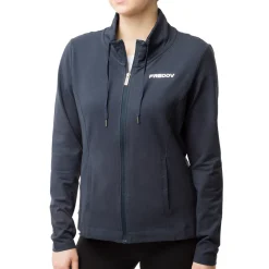 Felpa blu collo alto e zip da donna con logo argento Freddy