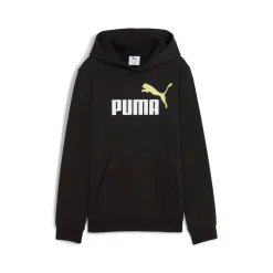 Felpa con cappuccio da Bambino nera con maxi logo giallo Puma