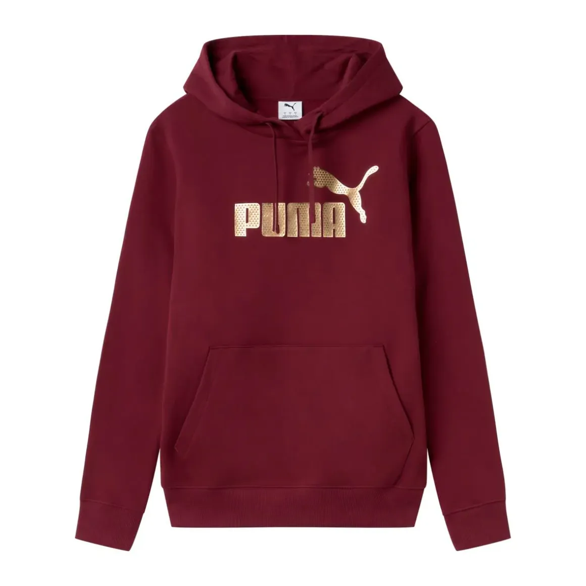 Felpa con cappuccio da donna Puma bordeaux con stampa logo dorata