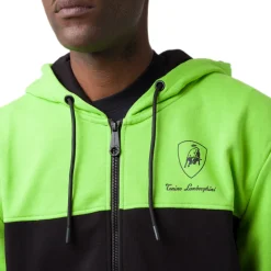 Felpa con cappuccio da uomo nero e verde e tasche Tonino Lamborghini