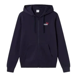 Felpa con cappuccio e zip da uomo blu navy con logo rosso Puma
