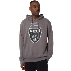 Felpa con cappuccio Grigia da Uomo con tasche e stampa Brooklyn Nets NBA