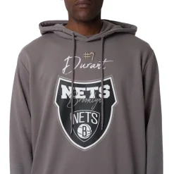Felpa con cappuccio Grigia da Uomo con tasche e stampa Brooklyn Nets NBA