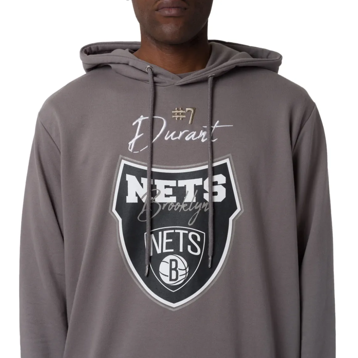 Felpa con cappuccio Grigia da Uomo con tasche e stampa Brooklyn Nets NBA