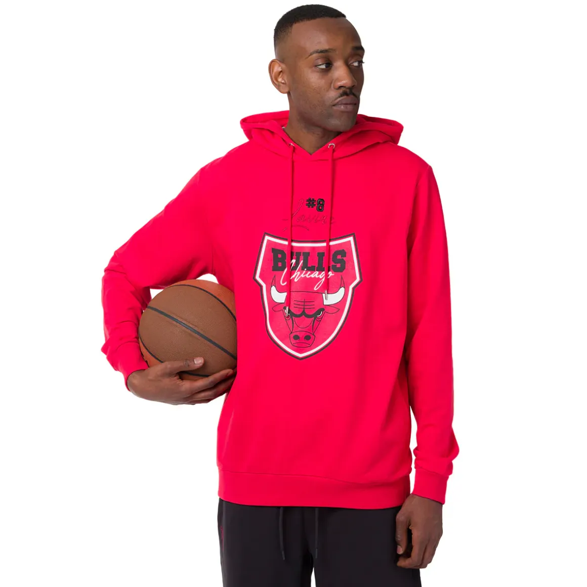 Felpa con cappuccio Rossa da Uomo con tasche e stampa Chicago Bulls e Lavine NBA