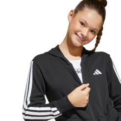 Felpa con zip e cappuccio nera da Ragazza con bande laterali adidas