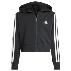 Felpa con zip e cappuccio nera da Ragazza con bande laterali adidas