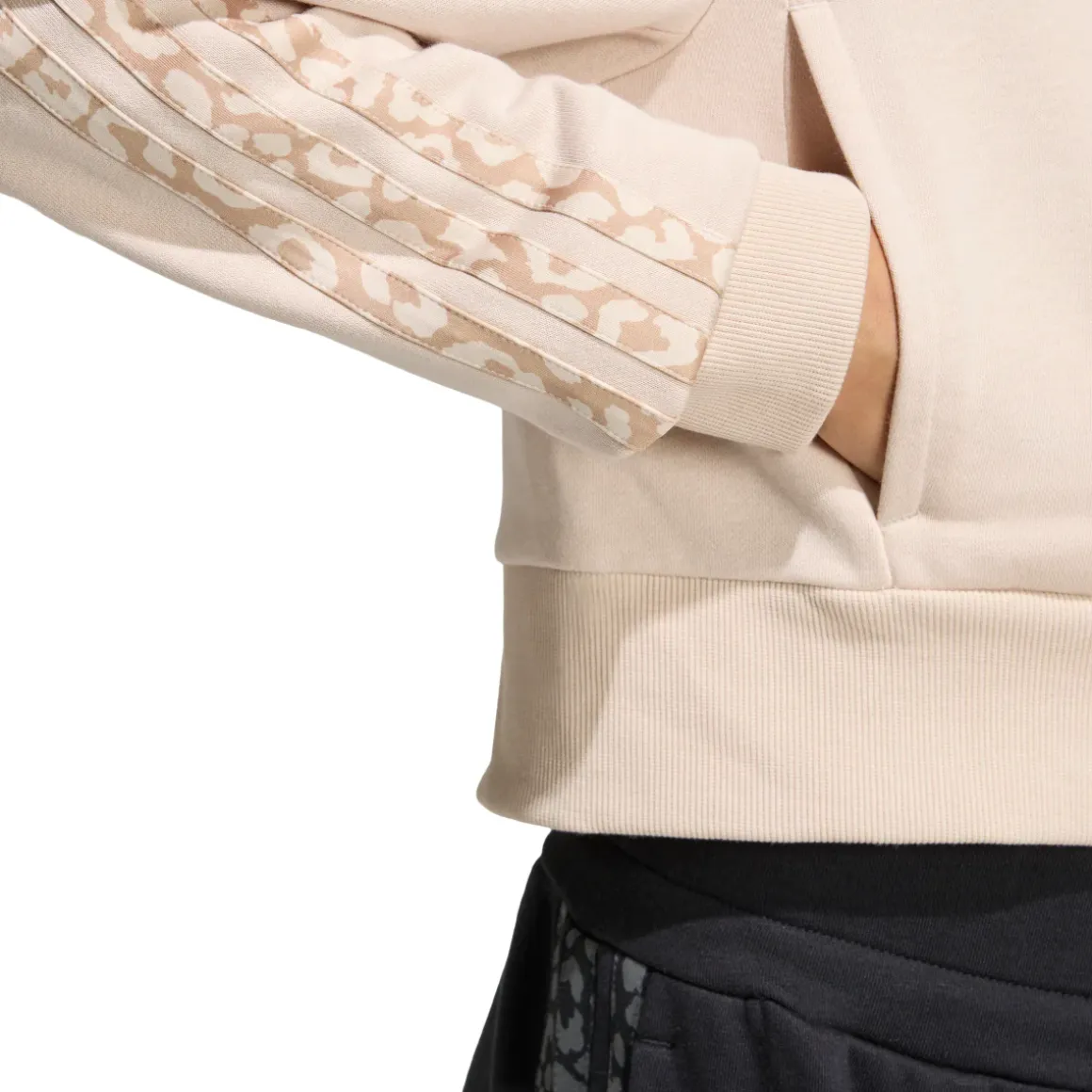 Felpa da bambina e ragazza beige adidas con cappuccio e inserti leopardati