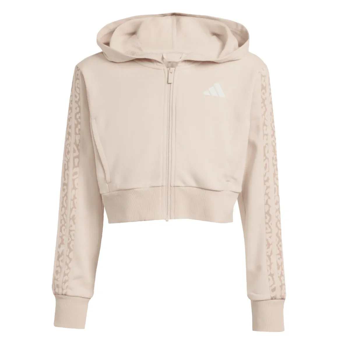 Felpa da bambina e ragazza beige adidas con cappuccio e inserti leopardati