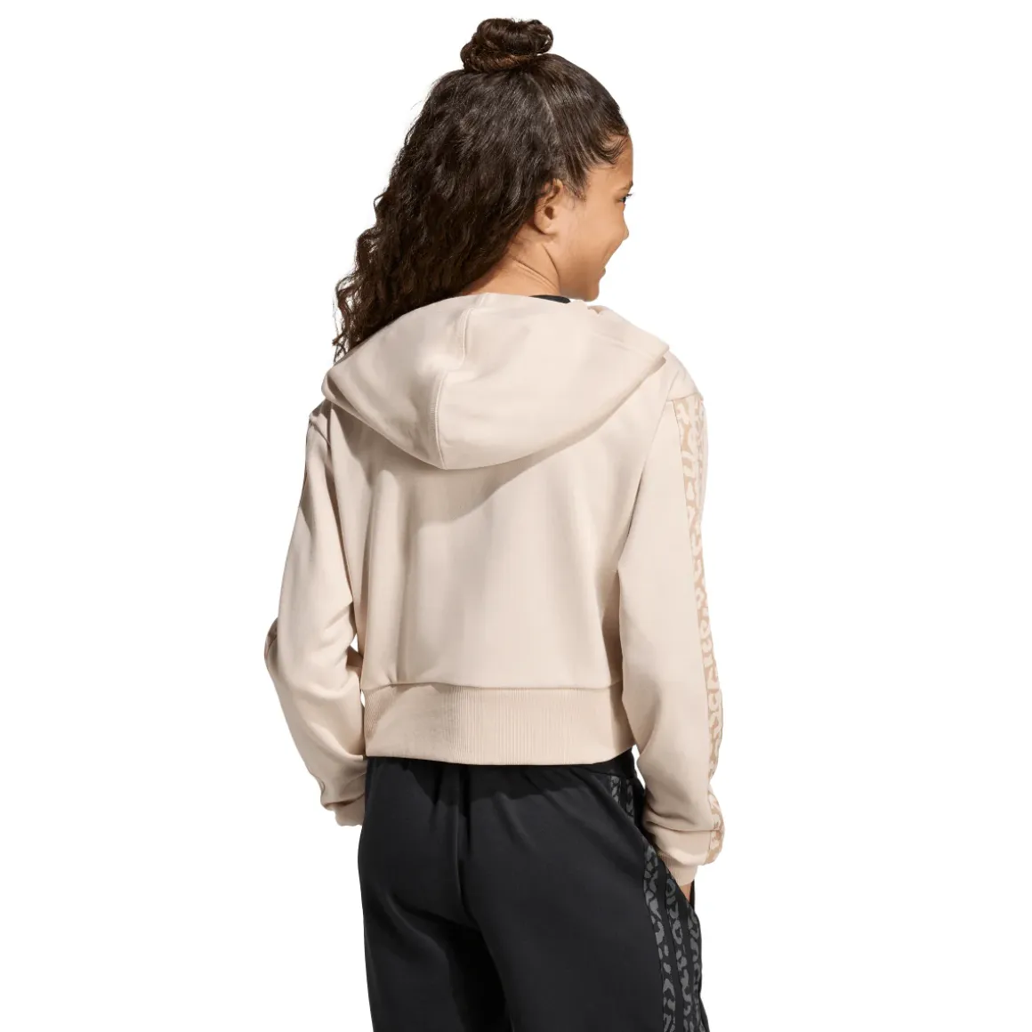 Felpa da bambina e ragazza beige adidas con cappuccio e inserti leopardati
