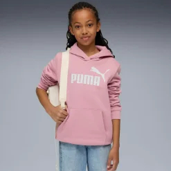Felpa da bambina rosa con cappuccio e grande logo bianco Puma Essentials
